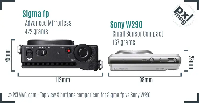 Sigma fp vs Sony W290 top view buttons comparison