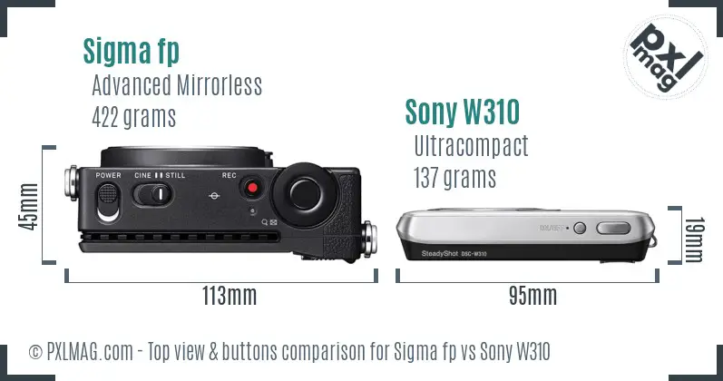 Sigma fp vs Sony W310 top view buttons comparison