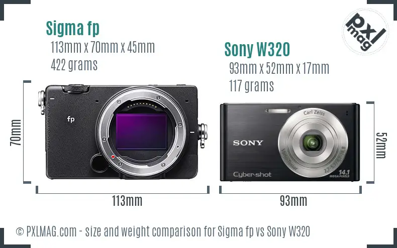 Sigma fp vs Sony W320 size comparison