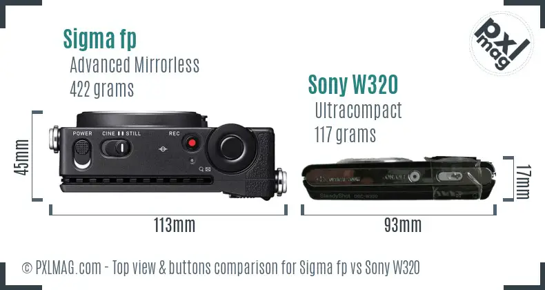 Sigma fp vs Sony W320 top view buttons comparison