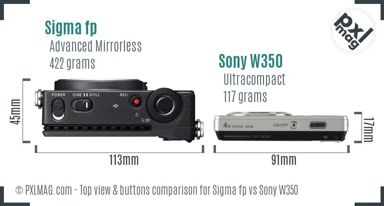 Sigma fp vs Sony W350 top view buttons comparison