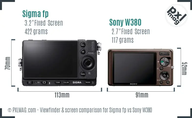 Sigma fp vs Sony W380 Screen and Viewfinder comparison