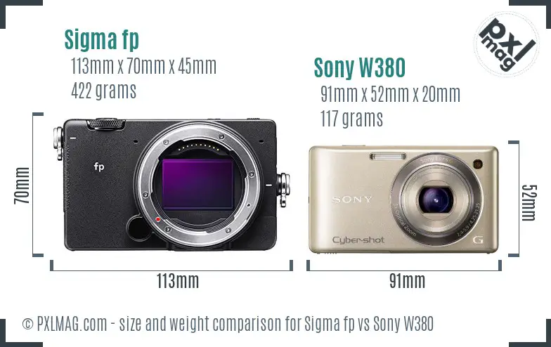 Sigma fp vs Sony W380 size comparison