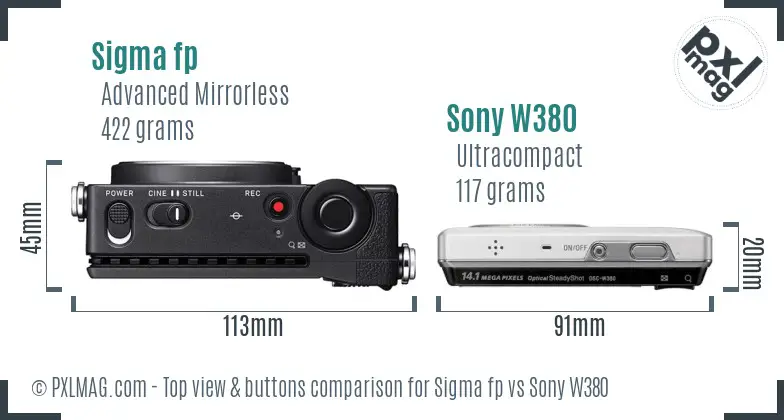Sigma fp vs Sony W380 top view buttons comparison