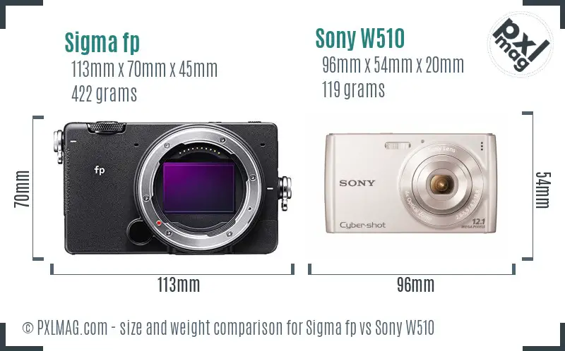 Sigma fp vs Sony W510 size comparison