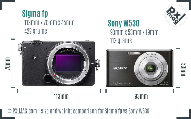 Sigma fp vs Sony W530 size comparison
