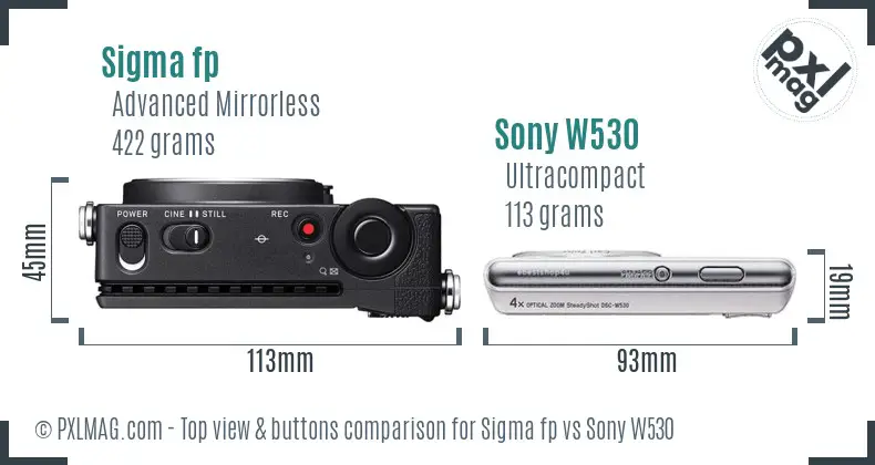Sigma fp vs Sony W530 top view buttons comparison