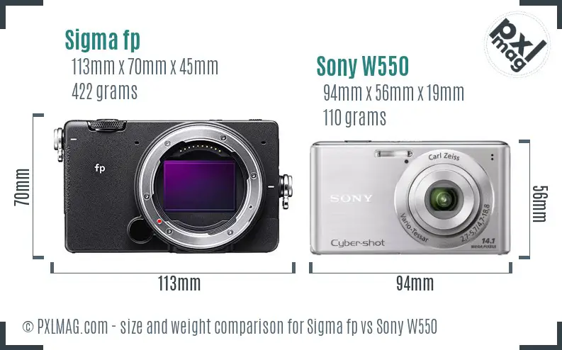 Sigma fp vs Sony W550 size comparison
