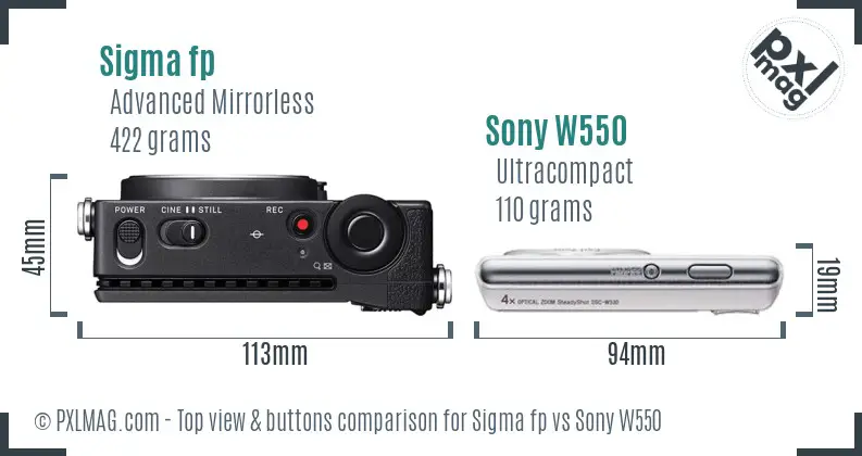 Sigma fp vs Sony W550 top view buttons comparison