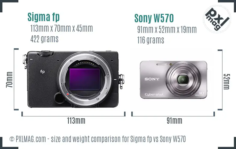 Sigma fp vs Sony W570 size comparison