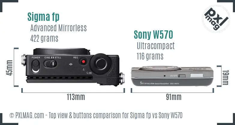 Sigma fp vs Sony W570 top view buttons comparison