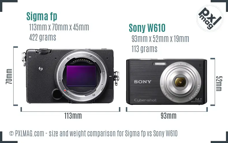 Sigma fp vs Sony W610 size comparison