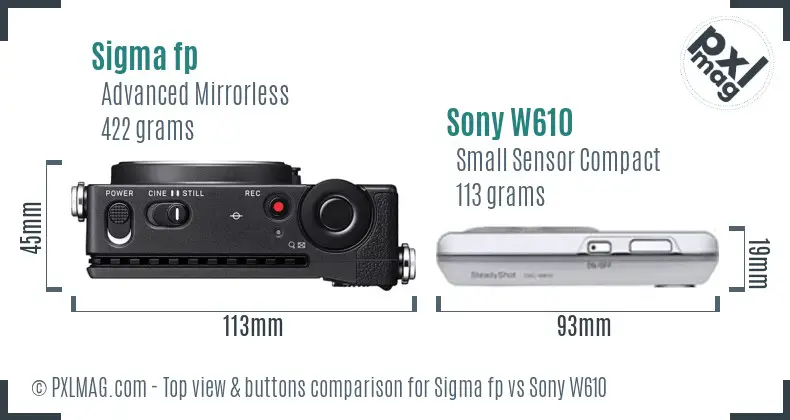 Sigma fp vs Sony W610 top view buttons comparison