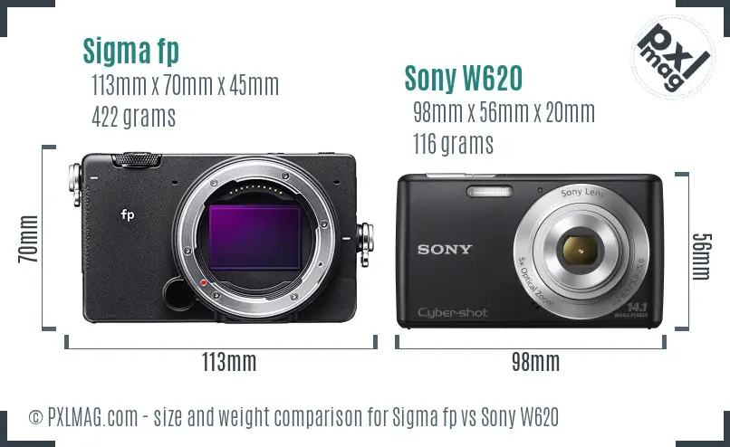 Sigma fp vs Sony W620 size comparison