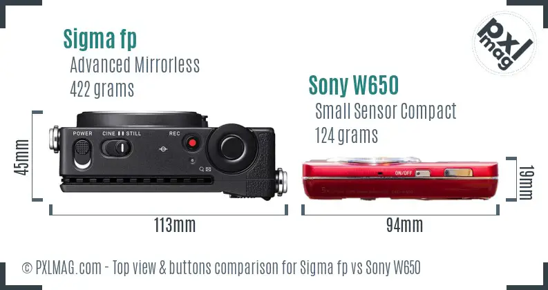 Sigma fp vs Sony W650 top view buttons comparison