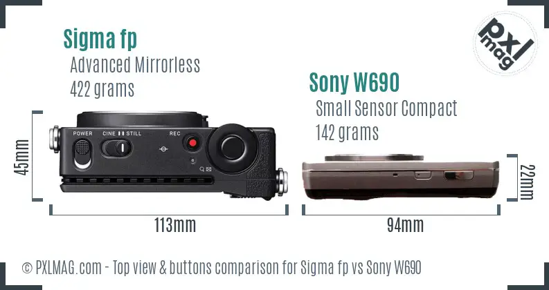 Sigma fp vs Sony W690 top view buttons comparison