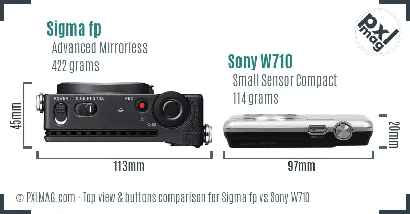 Sigma fp vs Sony W710 top view buttons comparison