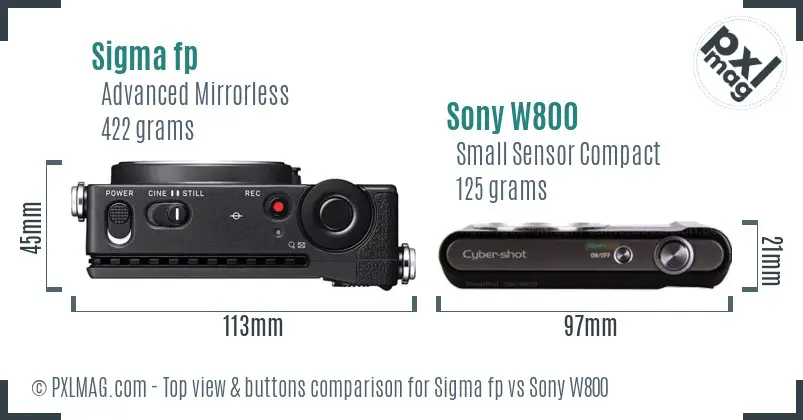 Sigma fp vs Sony W800 top view buttons comparison