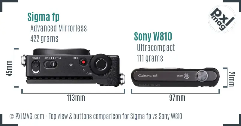 Sigma fp vs Sony W810 top view buttons comparison