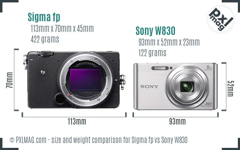 Sigma fp vs Sony W830 size comparison