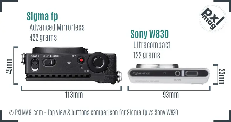 Sigma fp vs Sony W830 top view buttons comparison
