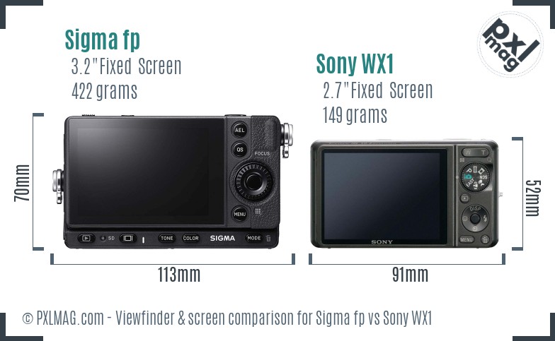 Sigma fp vs Sony WX1 Screen and Viewfinder comparison