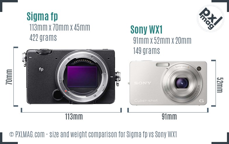 Sigma fp vs Sony WX1 size comparison