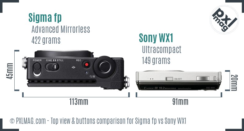 Sigma fp vs Sony WX1 top view buttons comparison