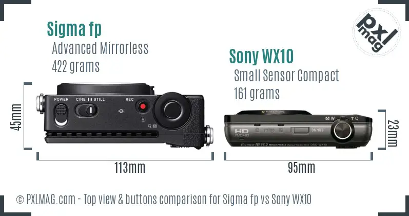 Sigma fp vs Sony WX10 top view buttons comparison