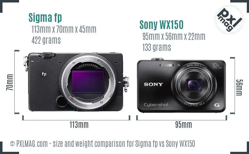 Sigma fp vs Sony WX150 size comparison