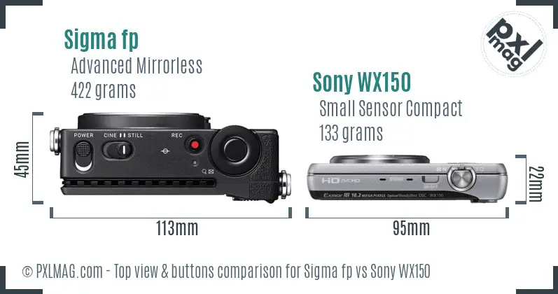 Sigma fp vs Sony WX150 top view buttons comparison