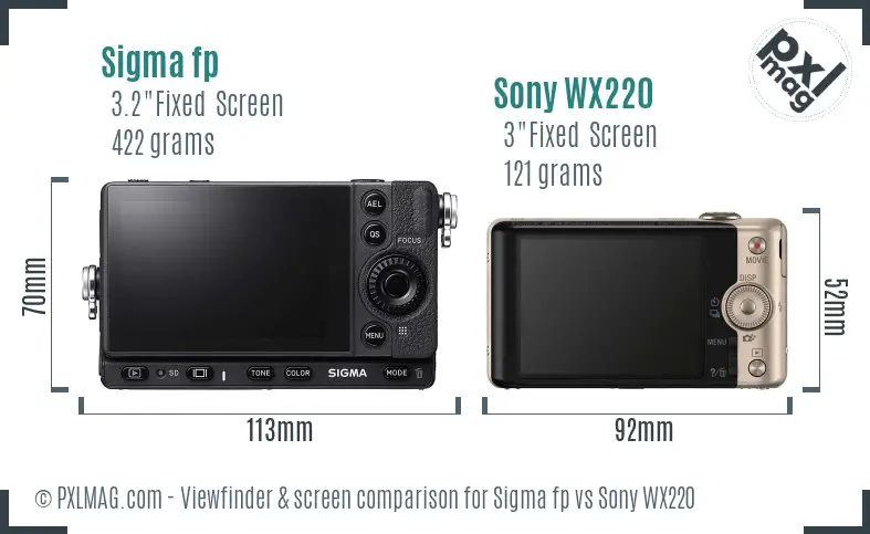 Sigma fp vs Sony WX220 Screen and Viewfinder comparison