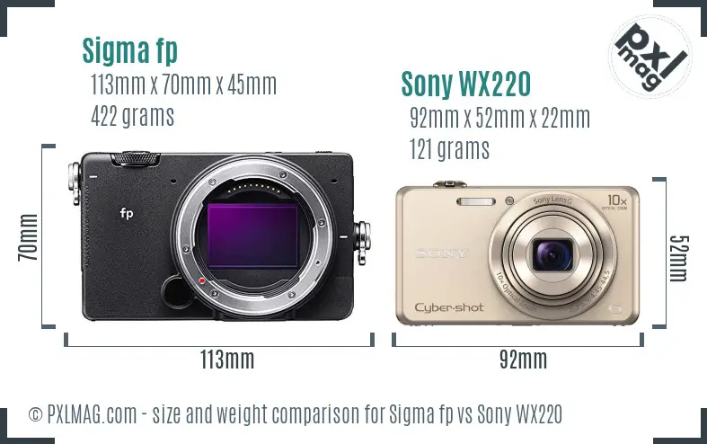 Sigma fp vs Sony WX220 size comparison