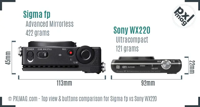 Sigma fp vs Sony WX220 top view buttons comparison