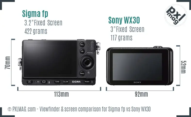 Sigma fp vs Sony WX30 Screen and Viewfinder comparison