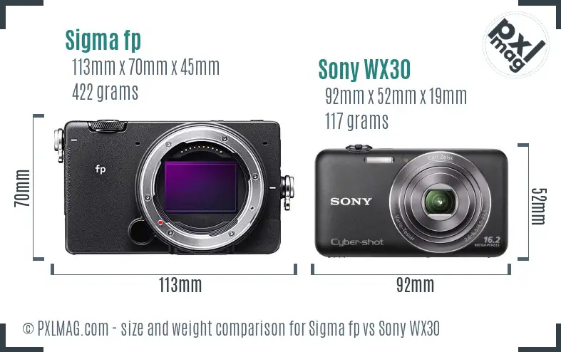 Sigma fp vs Sony WX30 size comparison