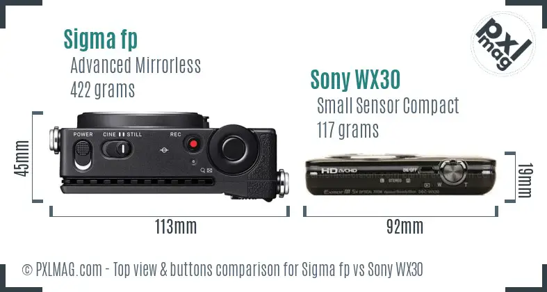 Sigma fp vs Sony WX30 top view buttons comparison