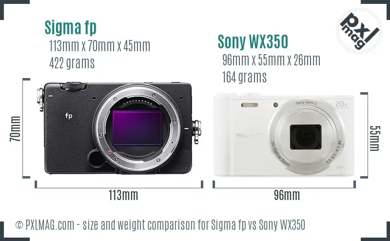 Sigma fp vs Sony WX350 size comparison