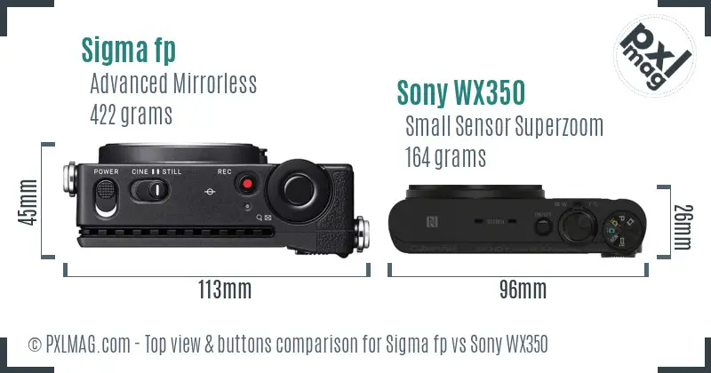 Sigma fp vs Sony WX350 top view buttons comparison