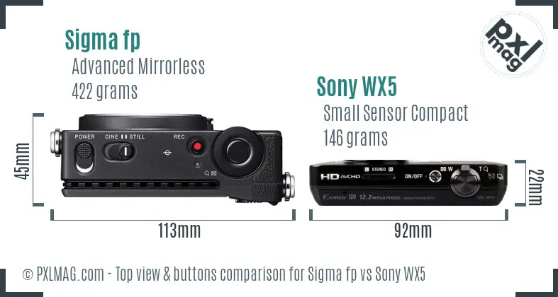 Sigma fp vs Sony WX5 top view buttons comparison