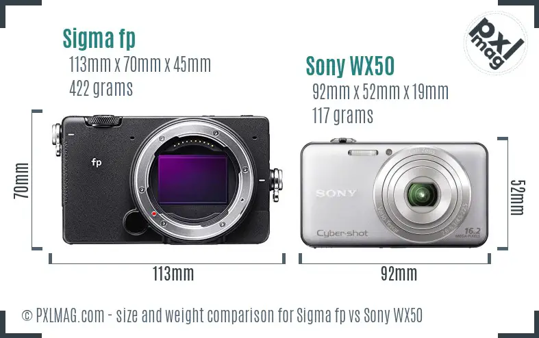 Sigma fp vs Sony WX50 size comparison
