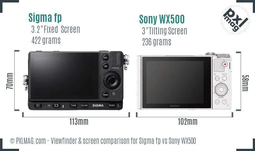 Sigma fp vs Sony WX500 Screen and Viewfinder comparison
