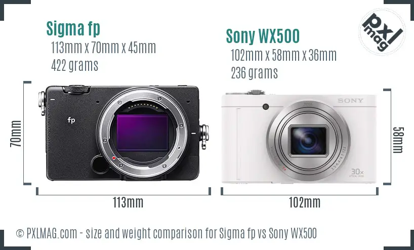 Sigma fp vs Sony WX500 size comparison