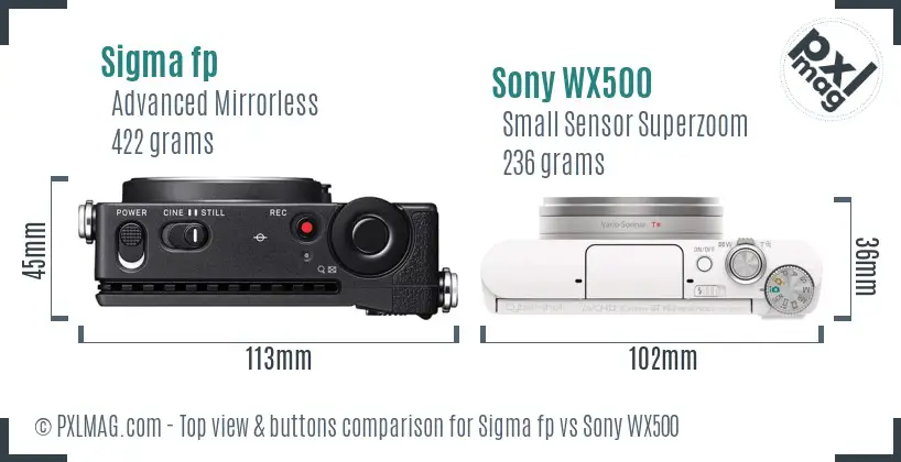 Sigma fp vs Sony WX500 top view buttons comparison