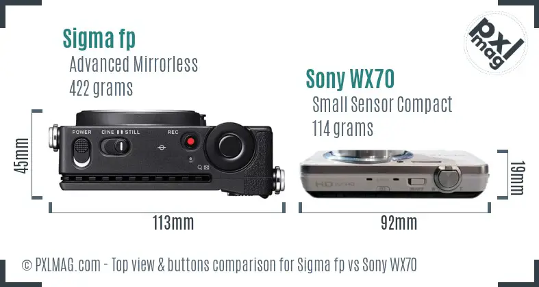 Sigma fp vs Sony WX70 top view buttons comparison