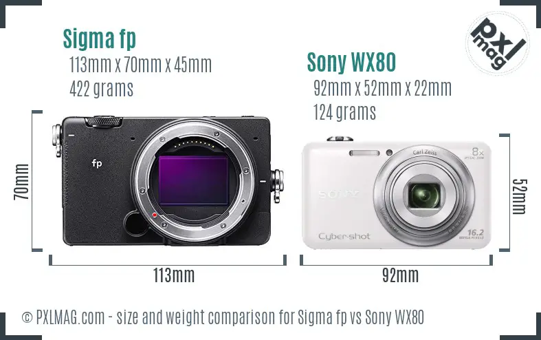 Sigma fp vs Sony WX80 size comparison