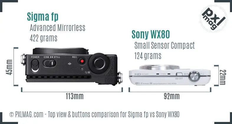 Sigma fp vs Sony WX80 top view buttons comparison