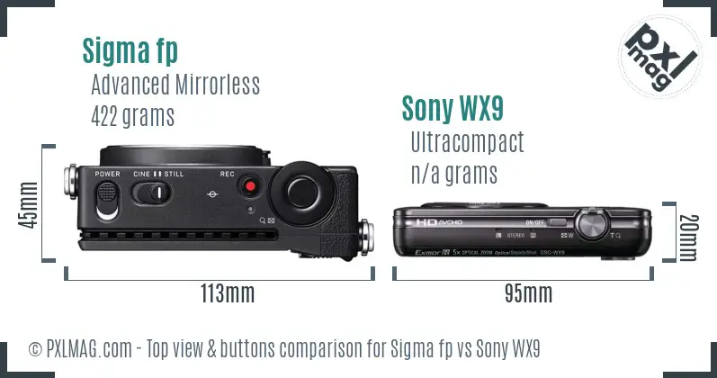 Sigma fp vs Sony WX9 top view buttons comparison Sigma fp vs Sony WX9 top view buttons comparison