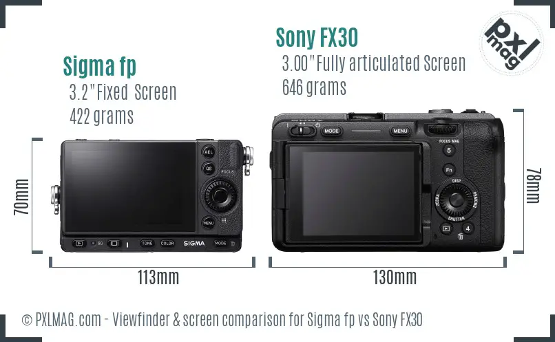 Sigma fp vs Sony FX30 Screen and Viewfinder comparison
