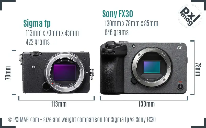 Sigma fp vs Sony FX30 size comparison